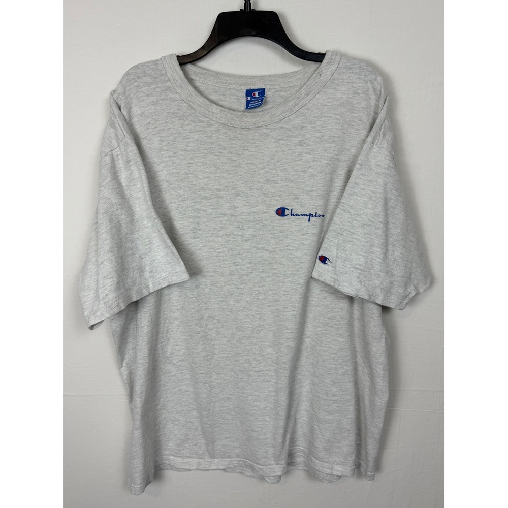 Champion Mens Cotton T-Shirt XXL Gray Vintage 90s Made in USA Script Logo Tee - Picture 1 of 8